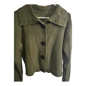 Olive Green XXL Ribbed Button-Up Sweater